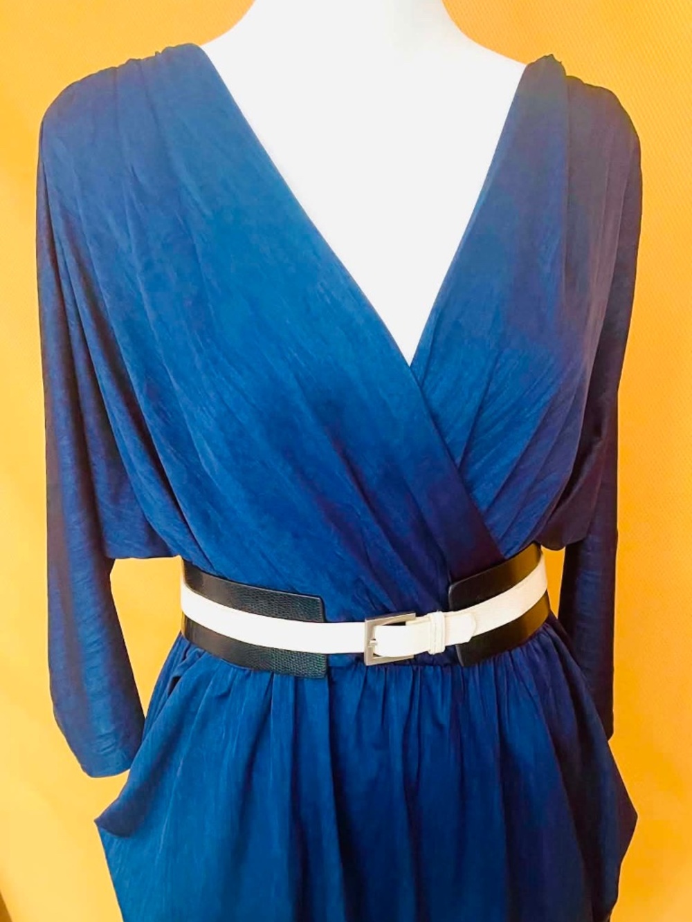 Forever 21Blue Draped Batwing Dress 3/4 Sleeve – Size M